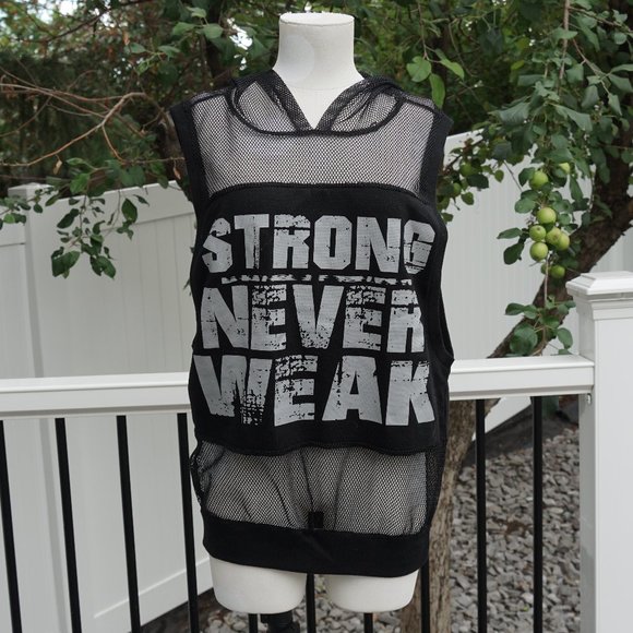 Athleisure Black Mesh Muscle Tank Top Hoodie - Picture 2 of 6